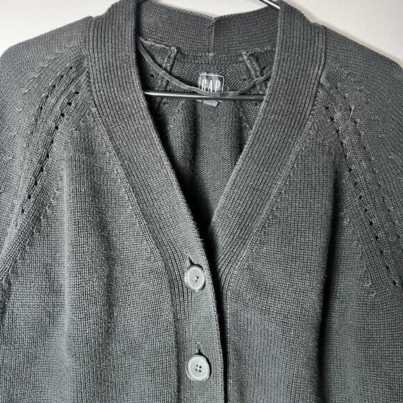 GAP Cardigan Sweater Women’s M Charcoal Gray Button Front Knit Classic Casual - Picture 6 of 8